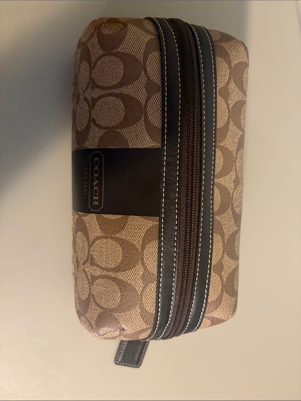 Coach Brown and Beige Signature Canvas Toiletry Pouch